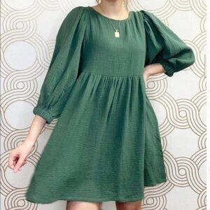 Audrey 3+1 Puffy Sleeve Baby Doll Flowing With The Seasons Green Dress M